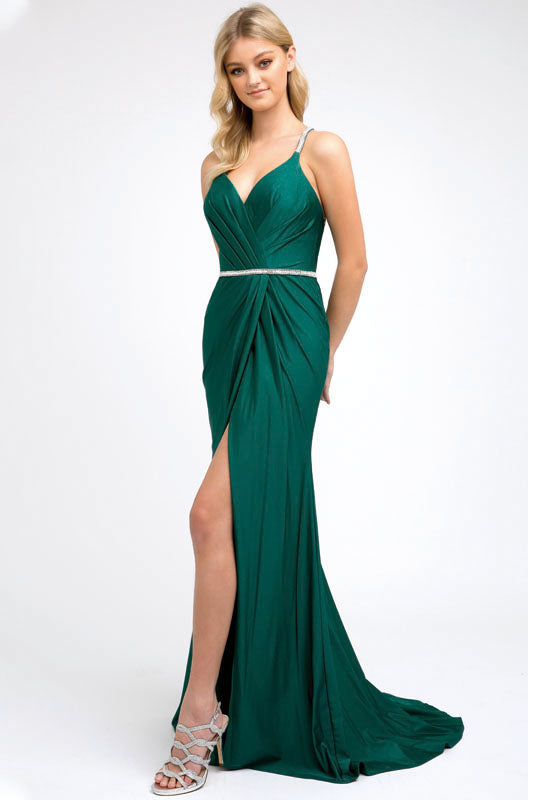 Ruched Bodice Fitted Embellished Waist Long Prom Dress JT233-Prom Dress-smcfashion.com