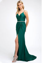 Ruched Bodice Fitted Embellished Waist Long Prom Dress JT233-Prom Dress-smcfashion.com