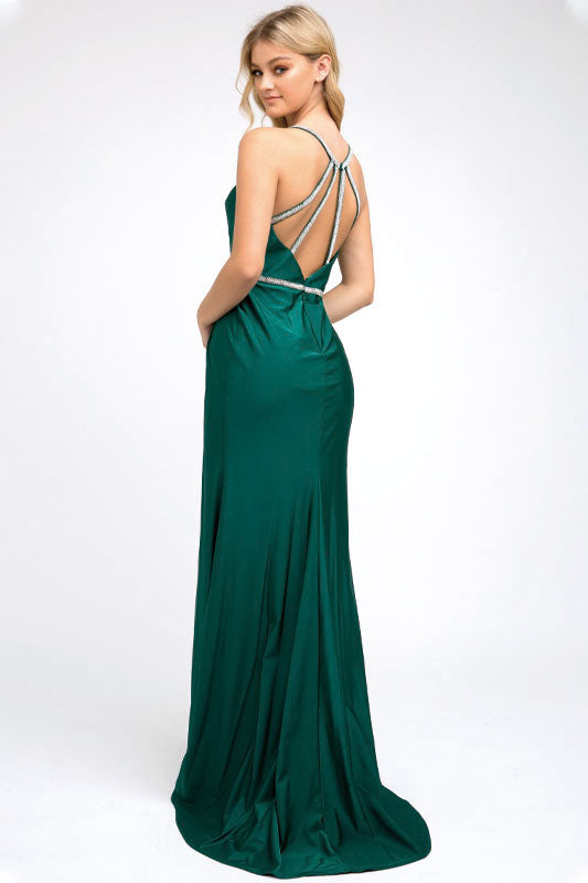 Ruched Bodice Fitted Embellished Waist Long Prom Dress JT233-Prom Dress-smcfashion.com