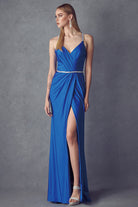 Ruched Bodice Fitted Embellished Waist Long Prom Dress JT233-Prom Dress-smcfashion.com