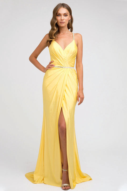 Ruched Bodice Fitted Embellished Waist Long Prom Dress JT233-Prom Dress-smcfashion.com
