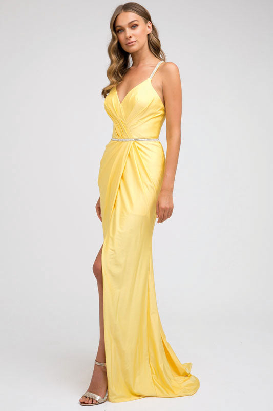 Ruched Bodice Fitted Embellished Waist Long Prom Dress JT233-Prom Dress-smcfashion.com