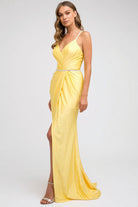 Ruched Bodice Fitted Embellished Waist Long Prom Dress JT233-Prom Dress-smcfashion.com