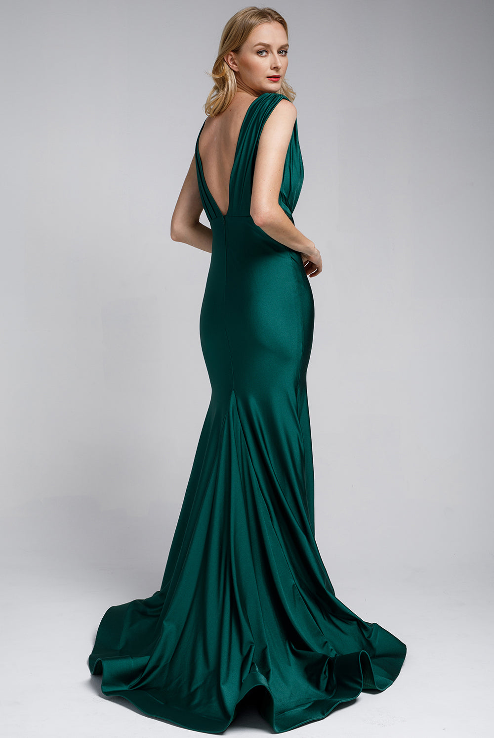 V-Neck Satin Mermaid Long Prom & Bridesmaid Dress AC370-Prom Dress-smcfashion.com