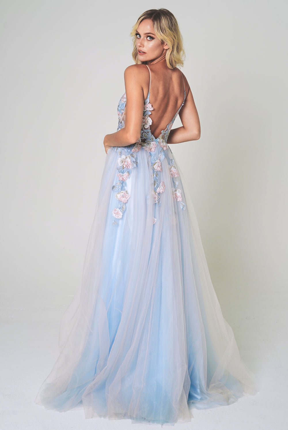 3D Flowers Spaghetti Straps Side Slit Long Prom Dress AC5013-smcfashion.com