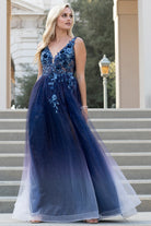 3D Floral Applique Illusion V-Neck Long Prom Dress AC5015-Prom Dress-smcfashion.com