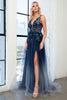 3D Floral Applique Illusion V-Neck Long Prom Dress AC5015