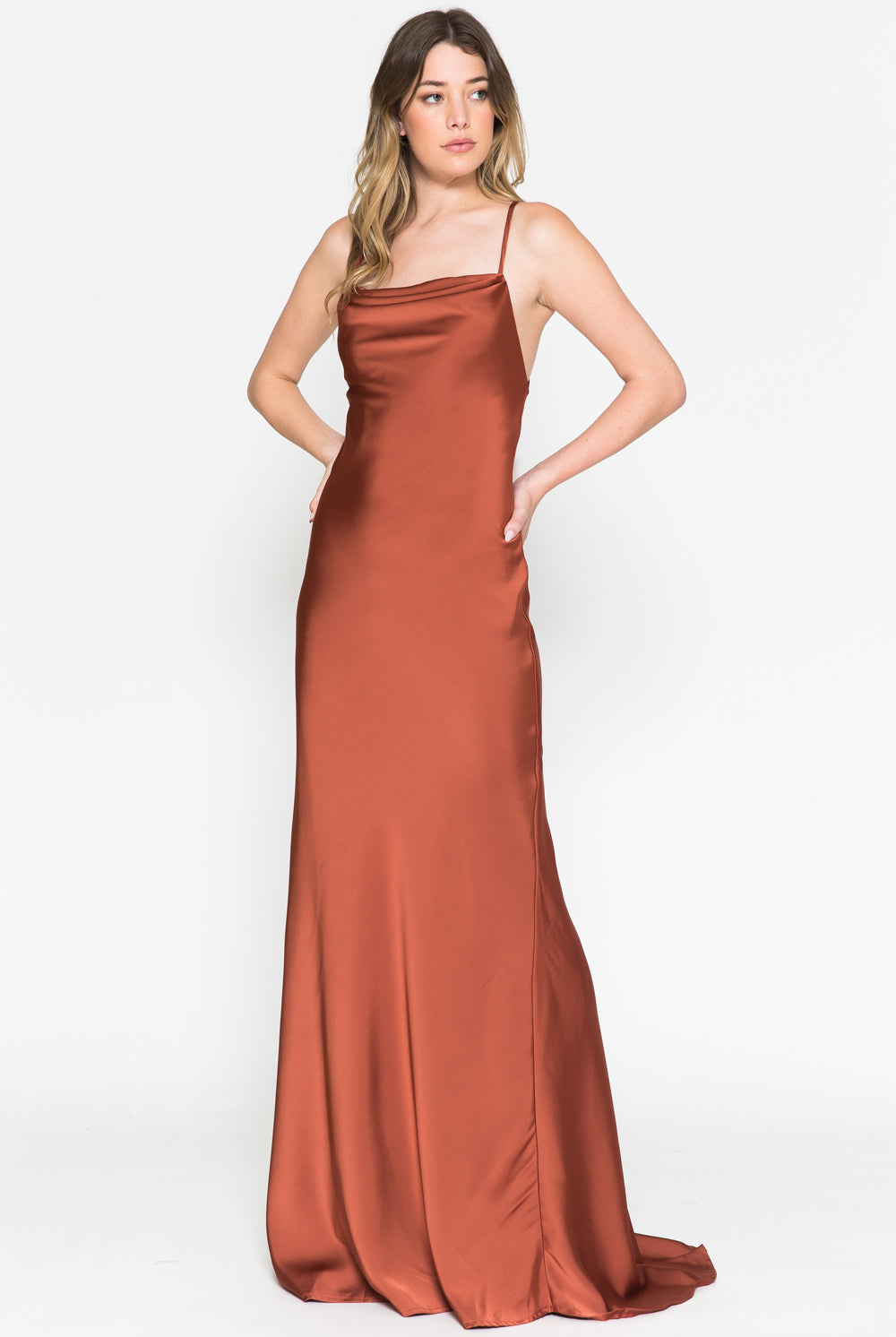 Cowl Neck Spaghetti Straps Satin Long Wedding & Evening Dress AC6111-Wedding Dress-smcfashion.com
