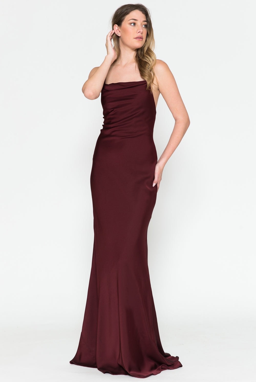 Cowl Neck Spaghetti Straps Satin Long Wedding & Evening Dress AC6111-Wedding Dress-smcfashion.com