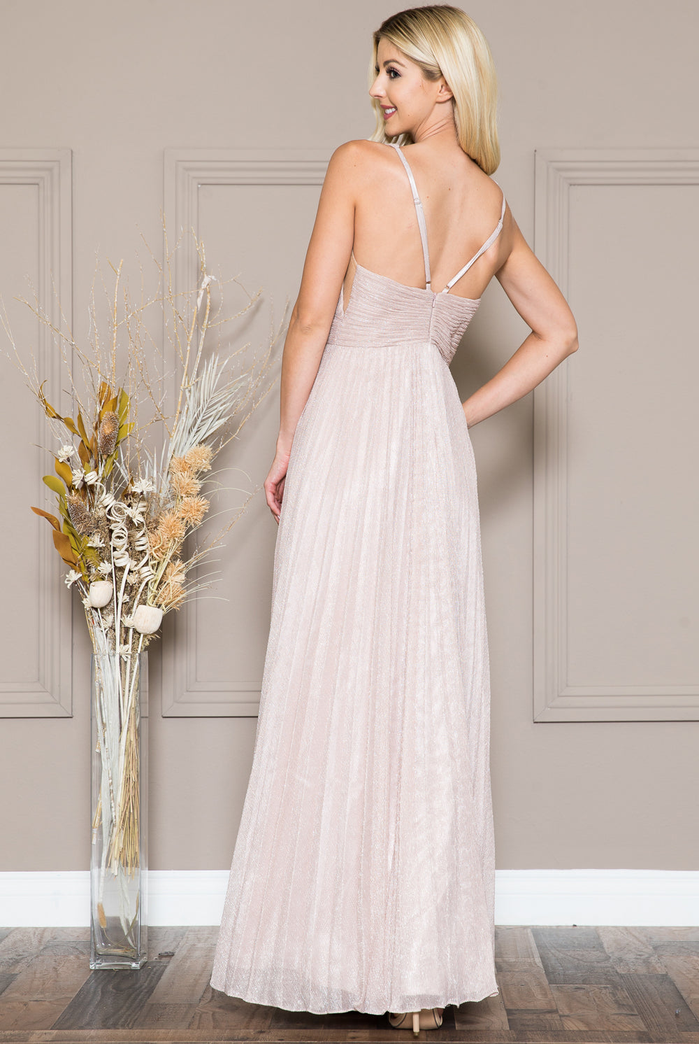 V-Neck Open Back Waist Detailed Glittery Long Evening & Prom Dress ACL598-Prom Dress-smcfashion.com
