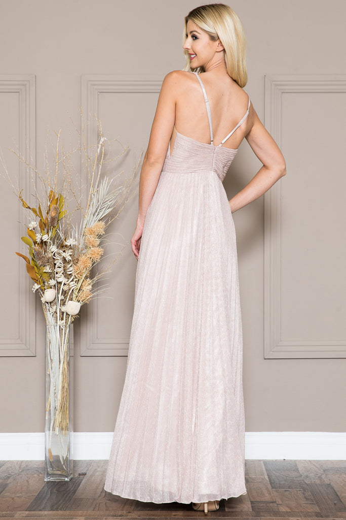 V-Neck Open Back Waist Detailed Glittery Long Evening & Prom Dress ACL598