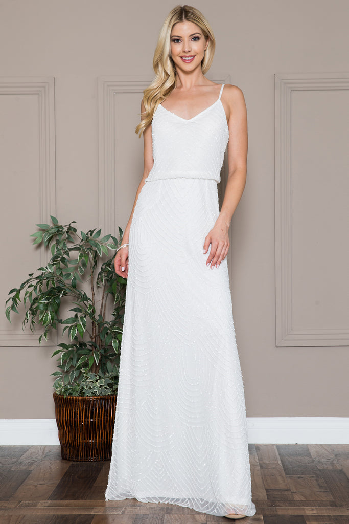 Open Back Embellished Sequin Chiffon Long Wedding Dress ACIN001