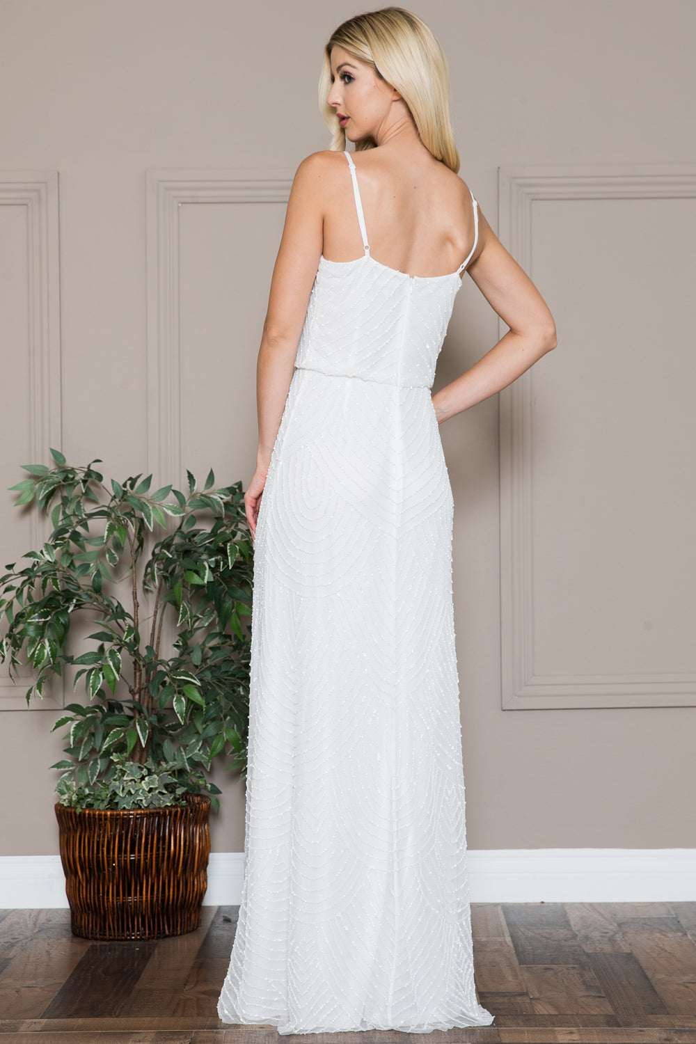 Open Back Embellished Sequin Chiffon Long Wedding Dress ACIN001-Wedding Dress-smcfashion.com