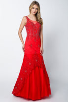 Embellished Lace Mermaid Straps Open V-Back Long Prom Dress JT654-Prom Dress-smcfashion.com