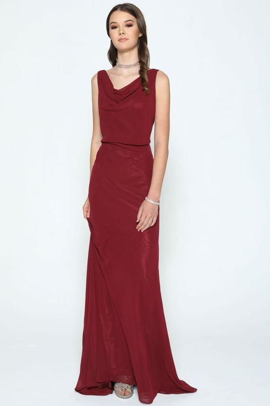 Sleeveless Formal Chiffon Cowl Neck Open Back Long Mother Of The Bride Dress JT670-Mother Of The Bride Dress-smcfashion.com
