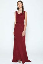 Sleeveless Formal Chiffon Cowl Neck Open Back Long Mother Of The Bride Dress JT670-Mother Of The Bride Dress-smcfashion.com