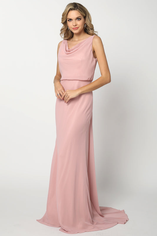 Sleeveless Formal Chiffon Cowl Neck Open Back Long Mother Of The Bride Dress JT670-Mother Of The Bride Dress-smcfashion.com
