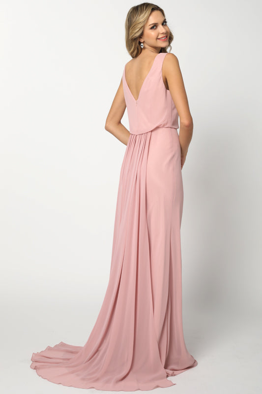 Sleeveless Formal Chiffon Cowl Neck Open Back Long Mother Of The Bride Dress JT670-Mother Of The Bride Dress-smcfashion.com