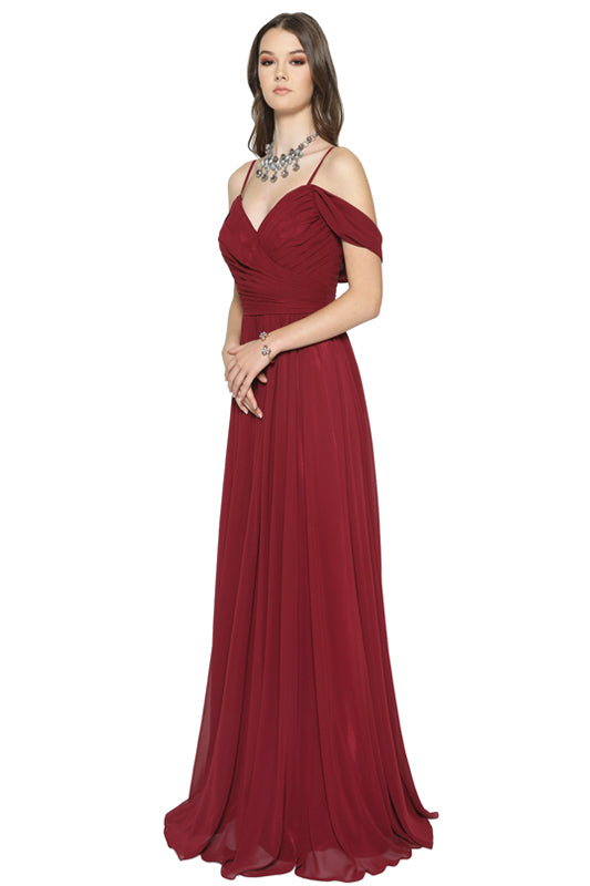 Chiffon Ruched Off Shoulder Sweetheart Long Bridesmaid Dress JT676-Bridesmaid Dress-smcfashion.com
