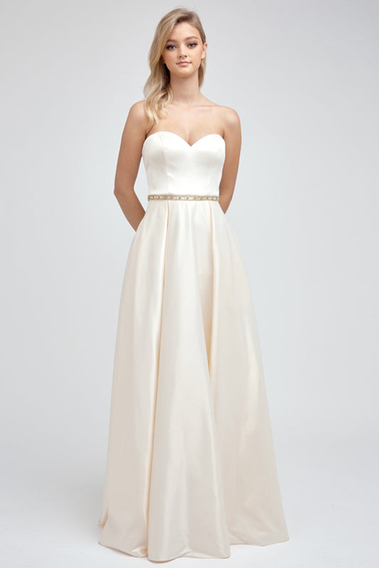Strapless Embellished Waist Open Back Satin Long Prom Dress JT688-Prom Dress-smcfashion.com