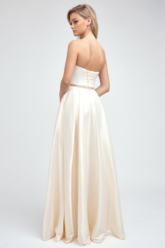 Strapless Embellished Waist Open Back Satin Long Prom Dress JT688-Prom Dress-smcfashion.com