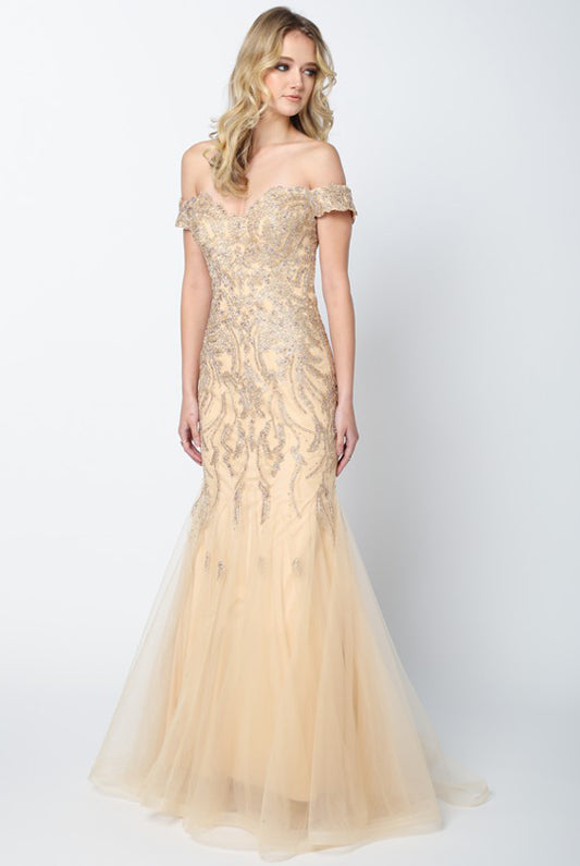 Embellished Lace Off Shoulder Mermaid Long Prom Dress JT693-Wedding Dress-smcfashion.com