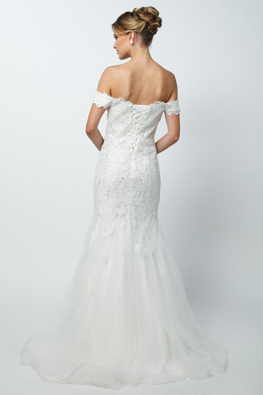 Embellished Lace Off Shoulder Mermaid Long Prom Dress JT693-Wedding Dress-smcfashion.com