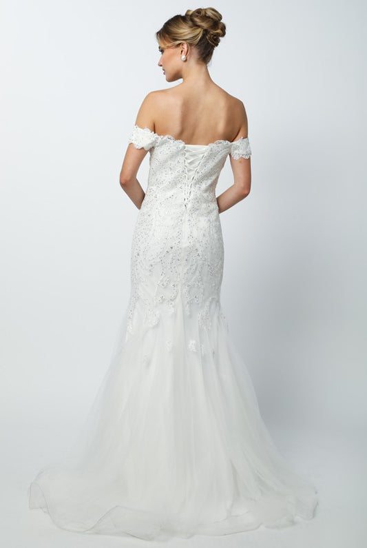 Embellished Lace Off Shoulder Mermaid Long Prom Dress JT693-Wedding Dress-smcfashion.com