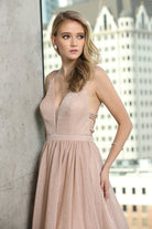 Plunging V-Neck Glitter A-Line Long Prom Dress JT201-Prom Dress-smcfashion.com