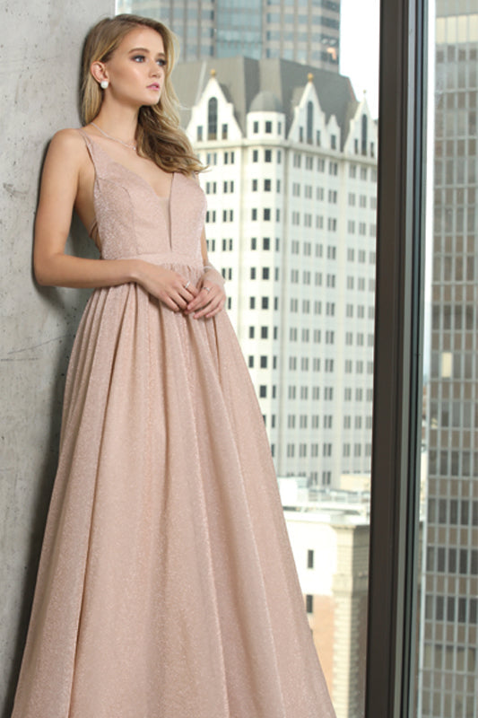Plunging V-Neck Glitter A-Line Long Prom Dress JT201-Prom Dress-smcfashion.com