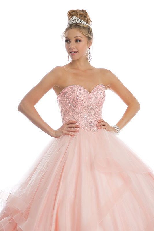 Beaded Embroidery Sweetheart On Glitter Mesh Long Quinceanera Dress JT1424-All Dresses-smcfashion.com