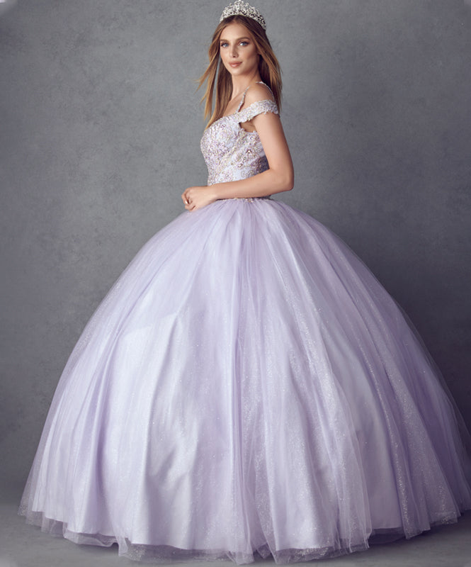 Embroidered Applique Tulle Off Shoulder Long Quinceanera Dress JT1430-Quinceanera Dress-smcfashion.com