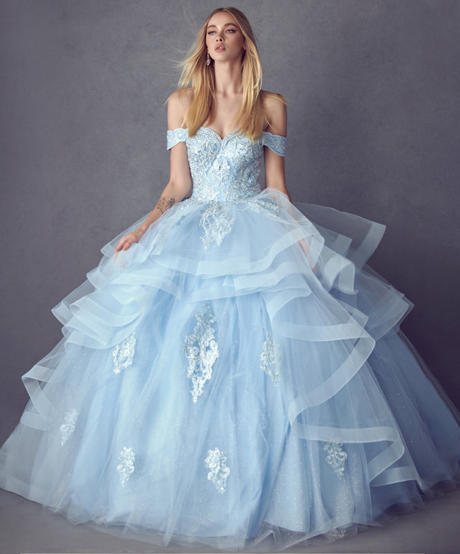 Metallic Embroidery With Glitter Satin Long Quinceanera Dress JT1432-Quinceanera Dress-smcfashion.com