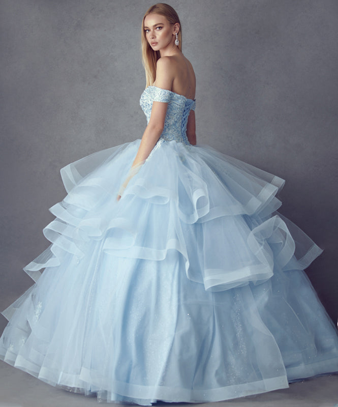 Metallic Embroidery With Glitter Satin Long Quinceanera Dress JT1432-Quinceanera Dress-smcfashion.com