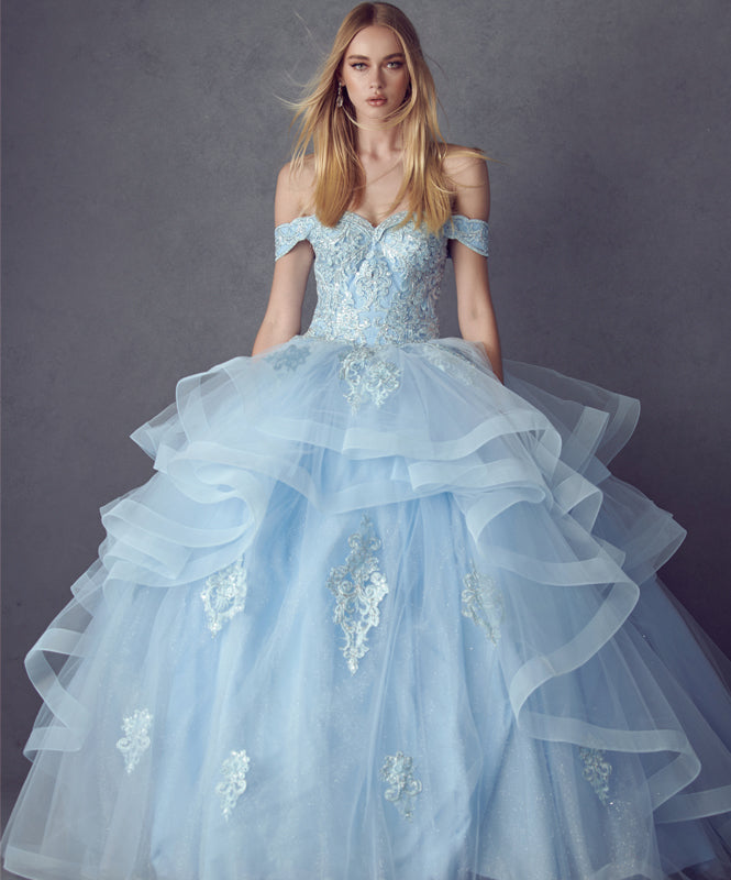 Metallic Embroidery With Glitter Satin Long Quinceanera Dress JT1432-Quinceanera Dress-smcfashion.com