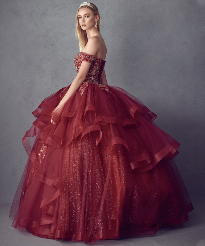 Metallic Embroidery With Glitter Satin Long Quinceanera Dress JT1432-Quinceanera Dress-smcfashion.com