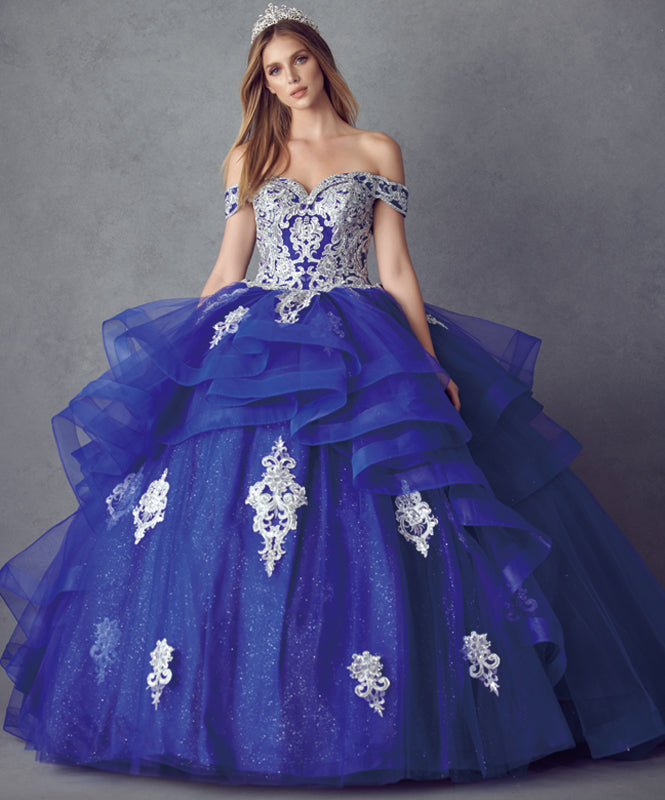 Metallic Embroidery With Glitter Satin Long Quinceanera Dress JT1432-Quinceanera Dress-smcfashion.com