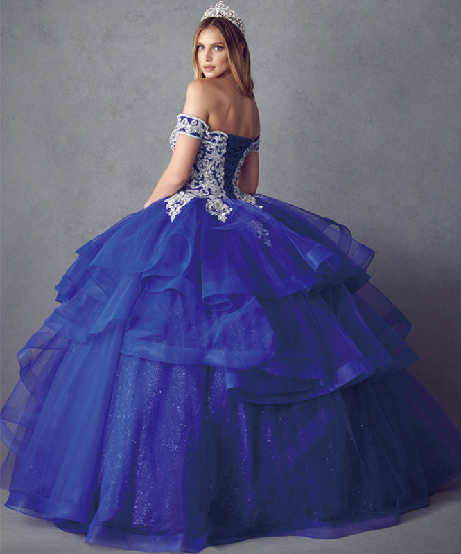 Metallic Embroidery With Glitter Satin Long Quinceanera Dress JT1432-Quinceanera Dress-smcfashion.com