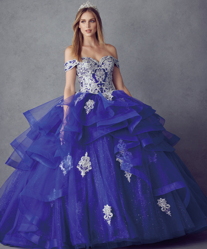 Metallic Embroidery With Glitter Satin Long Quinceanera Dress JT1432-Quinceanera Dress-smcfashion.com