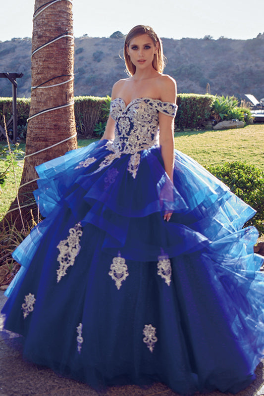 Metallic Embroidery With Glitter Satin Long Quinceanera Dress JT1432-Quinceanera Dress-smcfashion.com