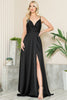 Open V-Back Spaghetti Straps High Slit Saton Long Prom Dress ACBZ012