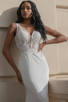 Open V-Back Illusion V-Neck Mermaid Long Wedding Dress AC5030-Wedding Dress-smcfashion.com