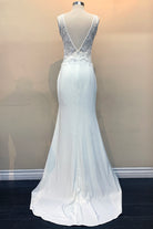 Open V-Back Illusion V-Neck Mermaid Long Wedding Dress AC5030-Wedding Dress-smcfashion.com