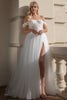 Off Shoulder Sheer Bodice Side Slit Long Wedding Dress AC5023