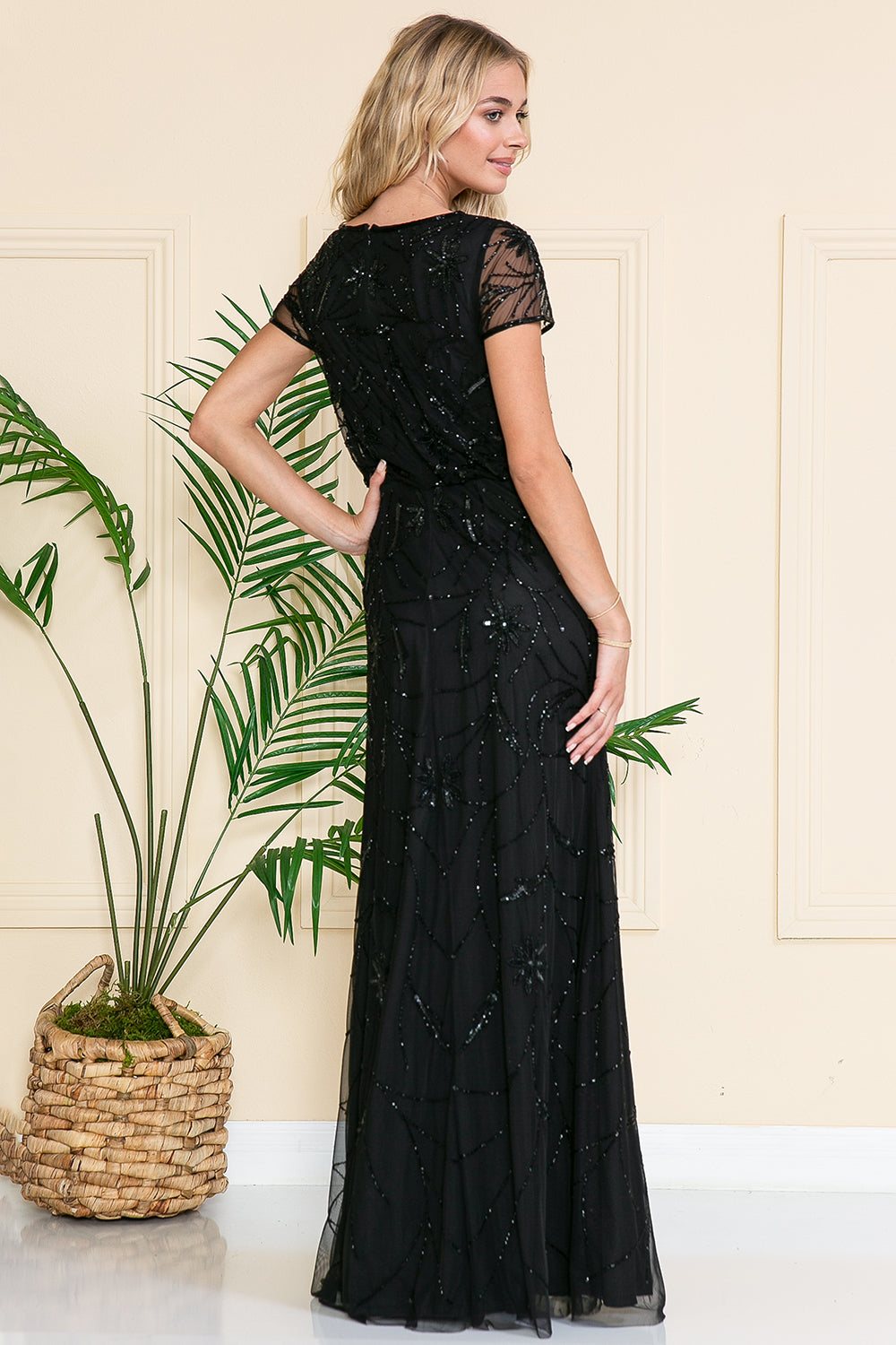 Short Sleeeves Glitter Embellished Long Mother Of The... –