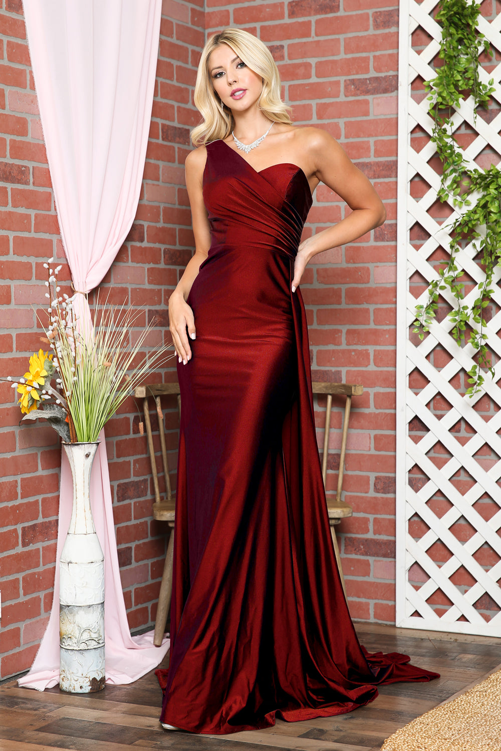 One Shoulder Fit & Flare Lycra Eleganr Side Cape Long Prom Dress AC387-Prom Dress-smcfashion.com