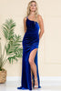Velvet One Shoulder Side Slit Long Prom Dress AC6118