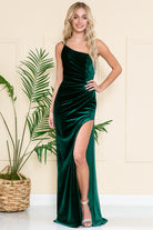 Velvet One Shoulder Side Slit Long Prom Dress AC6118-smcfashion.com