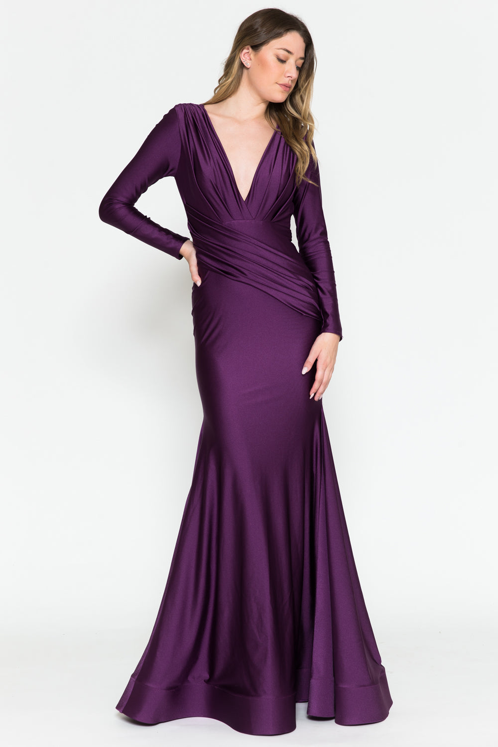 Long Sleeve Plunge Neckline Open Back Long Prom Dress AC381-1 smcfashion.com Long Sleeve Plunge Neckline Open Back Long Prom Dress AC381-1 smcfashion.com