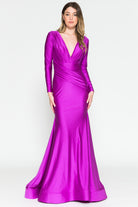 Long Sleeve Plunge Neckline Open Back Long Prom Dress AC381-1-Mother Of The Bride Dress-smcfashion.com